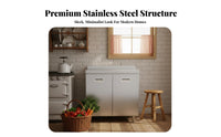 Waterproof Stainless Steel Kitchen Cabinet Moisture-Proof Kitchen Base Cabinet Easy to Clean 3-Door Metal Cupboard Heavy Duty for Homeowners, Restaurant Owners, Apartment Dwellers, Home, Dining Room, Garage