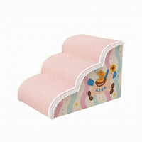Pet Stair Ramp Rose-Hued Foam Pet Stairs Ruffled Trim Dog Steps for Cats, Bedside