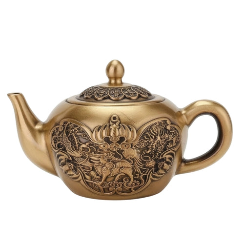 Teapot with Lid Brass-Colored Decorative Teapot Compact for Tabletop Display