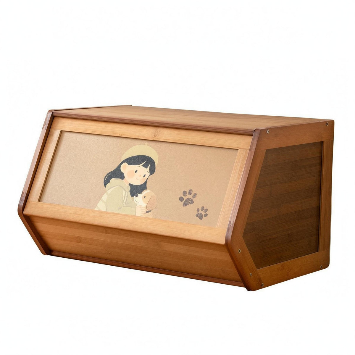 Slanted-Front Cabinet Wood-Grain Bamboo Storage Cabinet Decorative Bamboo Pantry Cupboard for Bedroom