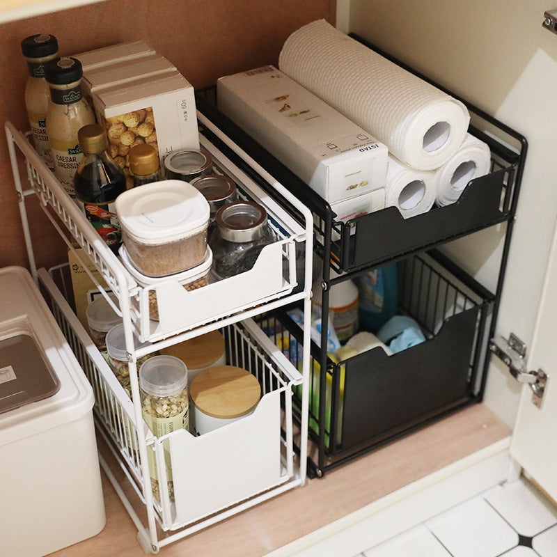 Under-Sink Storage Rack with Pull-Out Drawer for Kitchen Counter