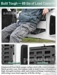 JROAD Bronco Double-Layer Tailgate Table - Foldable Shelf Storage Rack with MOLLE Panel