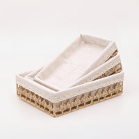 3 Pieces Woven Basket with Lining Shallow Storage Basket with Liner Elegant Wicker Tray for Drawer
