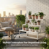3-Tier Stand with Hanging Bar Stepped Shelves for Living Room, Office