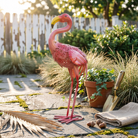 Metal Flamingo Statue Ground Stakes Iron Flamingo Ornament Hand-Painted