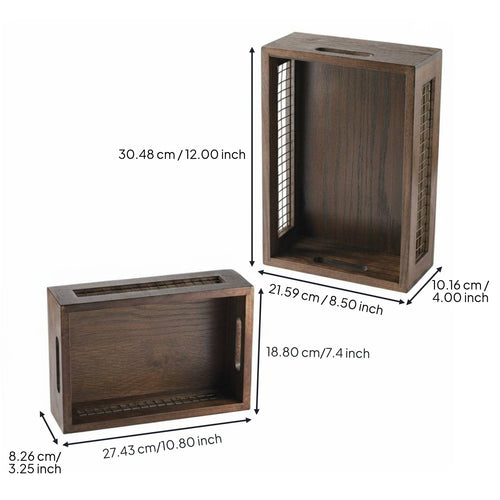 2 Pieces Wooden Display Crate Multipurpose Wood and Wire Basket Rustic Design Farmhouse Storage Bin for Kitchen, Pantry, Lavatory