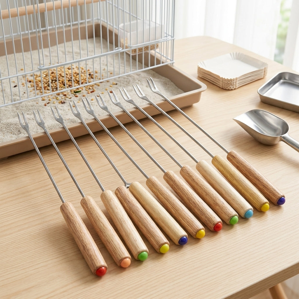Bird Cage Cleaner Fork with Long Handle, Parrot Cleaning Tool for Avian Hygiene, Heavy Duty Bird Feces Remover Cage Tool