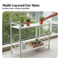 2 Pieces 2-Tier Stepped Rack Vintage Aesthetic 2-Piece Ornate Planter Bench