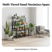 Floor-Standing Tiered Plant Ladder Indoor and Outdoor Use 3-Tier Plant Stand Multi-Functional Flower Pot Holder Space-Saving for Gardeners, Apartment Dwellers, Homeowners, Balcony, Indoors, Outdoors, Living Room