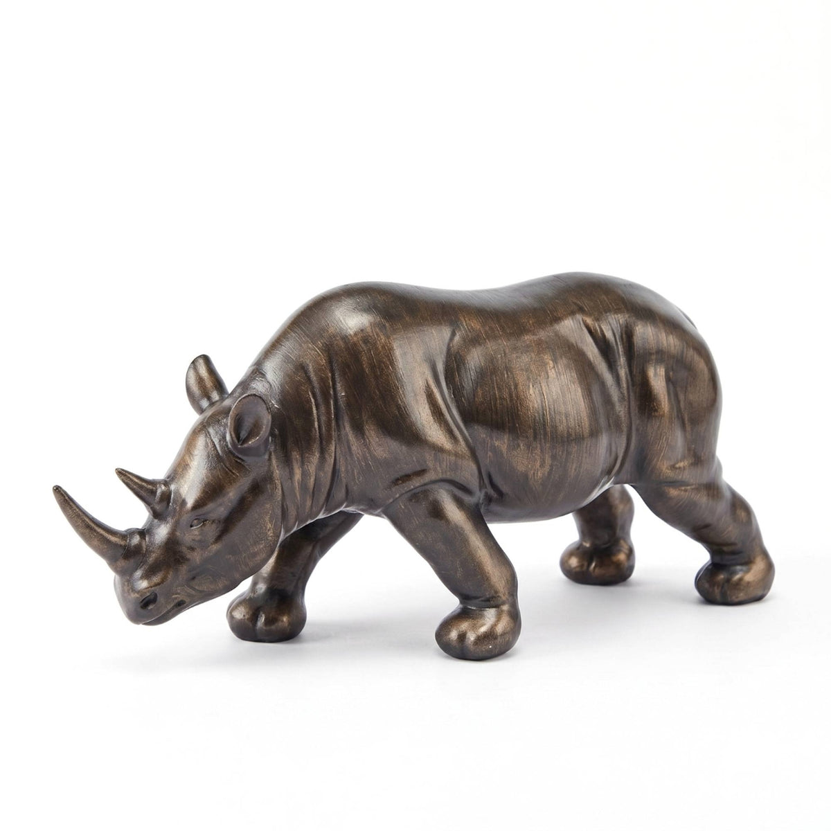 Bronze Figurine Rhinoceros Sculpture Resin Ornament Pedestal Base Glossy Surface for Office, Desktop