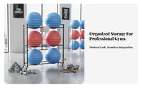 Mobile Fitness Ball Rack Space-Saving Exercise Ball Holder Sturdy Construction Multi-Tier Fitness Rack 360° Swivel Wheels