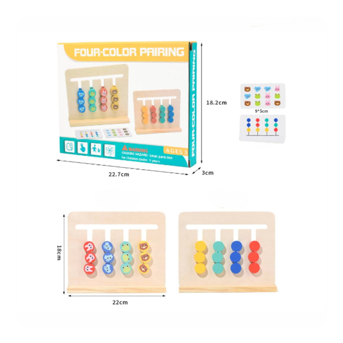 Hand-Eye Coordination Wooden Reasoning Training Toy Brain Teaser Double-Sided Pattern Matching Game Made from Wood Sliding Reasoning Board Polished Edges for Children 2-3 Years, Toddlers, Preschoolers, Daycare, Classroom