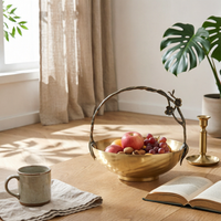 Metal Fruit Bowl with Handle Open Design Decorative Centerpiece Bowl Stylish Fruit Basket with Handle for Dining Table