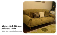Vintage Design Upholstered Accent Settee Plush textile Shell-Shaped Couch Comfortable Deep Seating Sofa Scalloped backrest for Apartment Dwellers, Young Adults, Guesthouse, Studio, Lounge Area, Bedroom