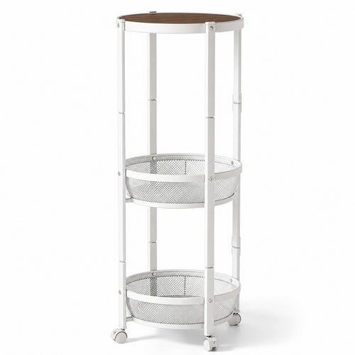 Rolling Cart with Table Top Three-Tier Space-Efficient-Tier Storage Trolley Movable Rolling Side Table for Kitchen