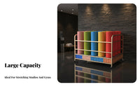 Large Capacity Exercise Mat Storage Rack Heavy Duty Foam Roller Holder Space-Saving Multi-Tier Exercise Mat Stand Modern Design for Gym Owners