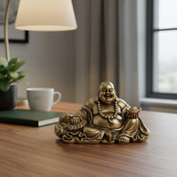Brass Maitreya Buddha Statue Compact Design for Desk, Office, Collectors