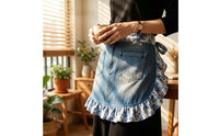 Vintage Waist Apron Ruffled Design Household Wear Floral Trim for Cooking