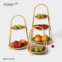 Rattan Weave Fruit Basket, Multi-layer, for Nuts and Snacks, Plastic, Pastoral Style