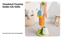 Role-Play Wooden Cleaning Toy Set Early Learning Kids Cleaning Playset Storage Stand Toy Mop and Broom Set Bright Colors for Children
