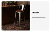 Metal Frame High Stool with Backrest Industrial Style Bar Height Seating