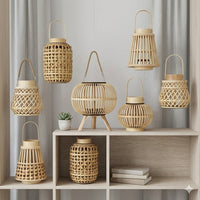 New Chinese Retro Bamboo Woven Lampshade Tabletop Decoration Candle Holder Flower Vase Wedding Arrangement Hand Lantern Classical Ornament