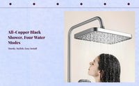 High-pressure matte black rainfall shower