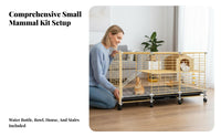 Easy-Clean Tray Indoor Rabbit Enclosure Accessible Able Roof 2-Tier Bunny Hutch Movable Wheels 2-Story Rabbit Hutch DIY Assembly for Families with Pets, Home, Living Room
