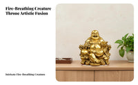 Good Fortune Symbol Laughing Buddha on Dragon Throne Intricacyed Craftsmanship Laughing Buddha Statue Golden Finish Feng Shui Ornament for Business Owners, Spirituality Seekers, Entrance Hall, Entranceway, Living Room, Storefront