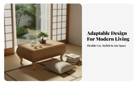 Japanese design Woven Top woven mat Table Serene Aesthetic Floor Desk Space-Saving Home Furniture space-efficient Design for Minimalists, Apartment Dwellers, People in Small Homes, Bay opening, Balcony, Living Room, Bedroom