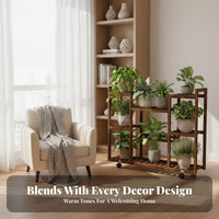 Tiered Flower Cart Slat Shelves Multi-Tier Rolling Stand Indoor & Outdoor Use