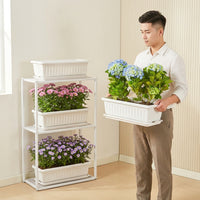 Plant Pots and Garden Pots, Ribbed Flower Pots with Tray, Self Watering Flower Box, Floor Standing Home Decor Balcony Planter
