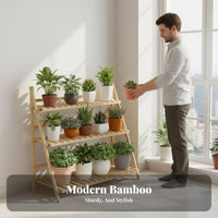 Bamboo Flower Rack Lightweight Foldable Flower Rack Good Drainage for Homeowners