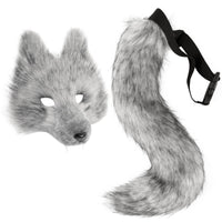 2 Pieces Animal Mask and Tail Set Furry Mask Soft for Dress-up Parties