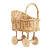 Baby Basket Stroller Handwoven Rattan Baby Carriage Basket Wicker Carriage Planter Natural Portable Handle for Nursery, Display