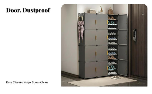 Large Capacity Stand-Alonestanding Shoe Cupboard Space-Saving Modular Shoe Cabinet with Doors Easy Assembly Footwear Organizer Sturdy Construction for Apartment Dwellers, Homeowners, appearanceConscious Individuals, Entryway, Hallway, Mudroom, Bedroom