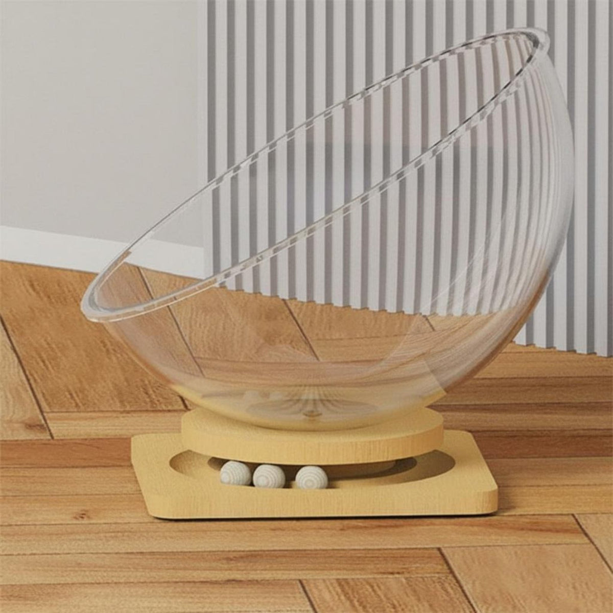 Space Capsule Cat Bed with Acrylic House and Rotating Toy