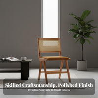 Minimalist Nordic Design Cane Back Dining Chair Breathable Backrest Solid Wood Rattan Chair Thick Cushioned Seat Household Furniture High-Density Foam Cushion for Homeowners, Interior Designers, Business Owners, Living Room, Bedroom, Kitchen, Home Office