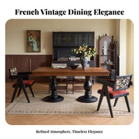 Solid Wood Dining Table Roman Column Legs French Timeless Dining Table Thick Tabletop Home Furniture for Interior Decorators, Hosts, Villa, Restaurant