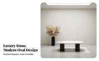 Faux Marble Top dual-level Oval Coffee Table Modern Minimalist design Living Room Furniture Space-Saving Home Furnishing Sturdy Construction for Apartment Dwellers, Office Managers, Interior Designers, Lounge, Reception Area, Bedroom