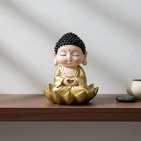 Golden Meditating Buddha Statue Cute Design Little Buddha Figurine for Desktop