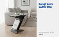 Modern Solid Wood Side Table, Magazine Rack, Stainless Steel Frame, Living Room Shelf