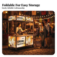 Foldable Food Caster Wheels with Brakes Night Market Snack Stand 360-Degree Rotating Casters Foldable Vending Trolley for Entrepreneurs