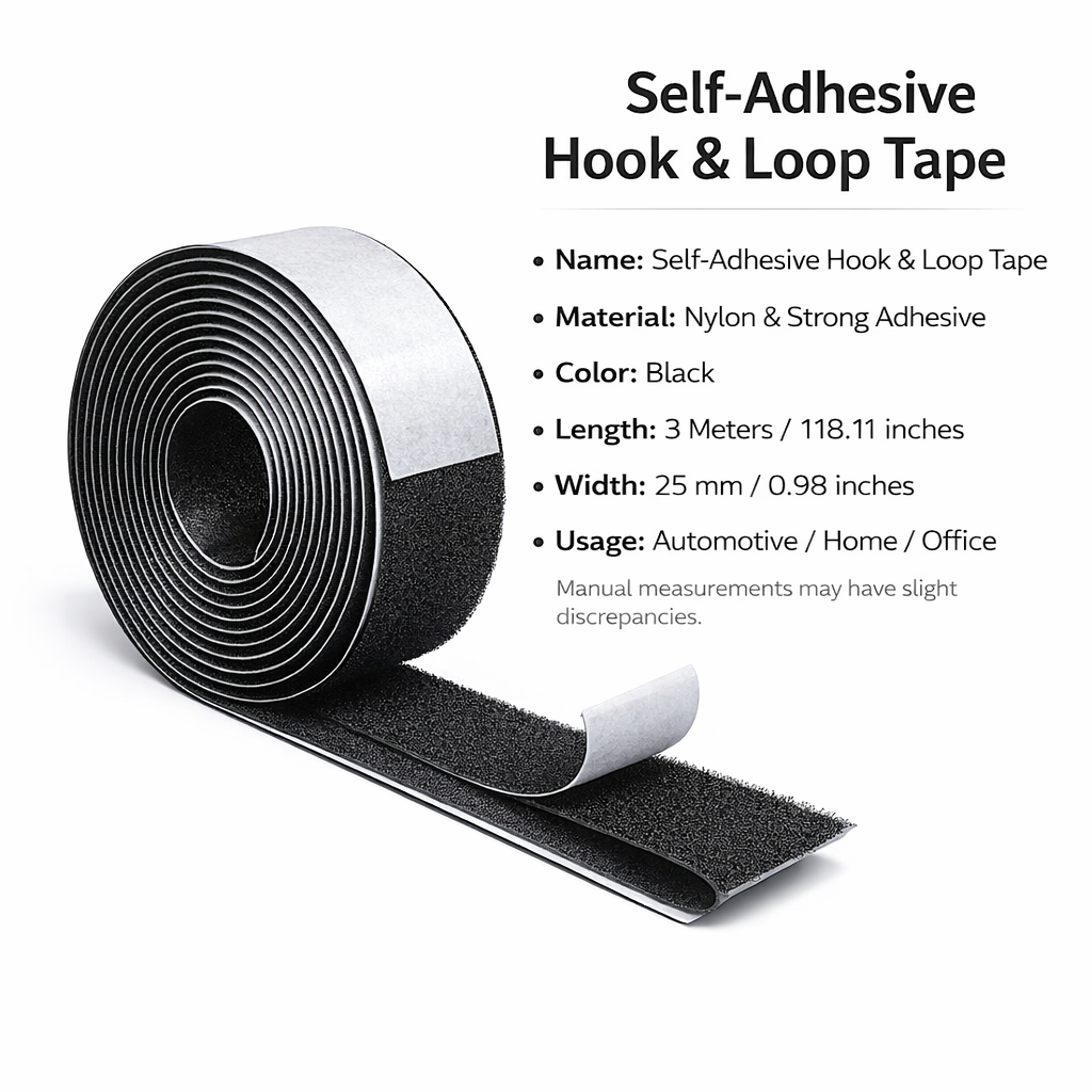 Black Adhesive Hook and Loop Tape for Home Organization and Crafting, Self Fastener for Sofa Curtains