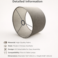 Linen Lampshade for Table Lamps with Chinese Style Textile, Easy Detachable Design for Floor Shade Replacement