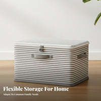 Striped Clothes Chest with Lock Reinforced Handles for Closet, Bedroom, Students
