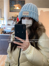 GREENHOUSES手工韩国贴布保暖护耳冰岛粗毛线冷帽针织帽子显脸小