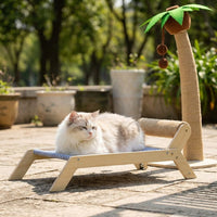 Elevated Pet Bed Wood Cat Lounger, Open Beach Chair for Cats and Elevated Cat Bed, Indoor Cat Furniture for Raised Comfort for Indoor Cats