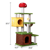 Cat Villa Mushroom Castle Kitten Tree with 4 Scratching Posts, Multi-Level Indoor House and Bed Activity Center for Medium Cats Multi Playground