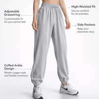 Joggers for Women with High Waist and Pockets, Ladies Trousers with Tapered Leg for Loungewear and Work, Baggy Elasticated